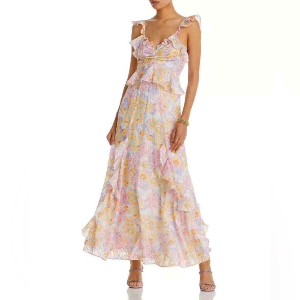 Aqua Pastel Floral Ruffle Maxi Dress NWT Women's Size Large